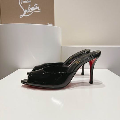 Black Open-Toe High Heel Mules